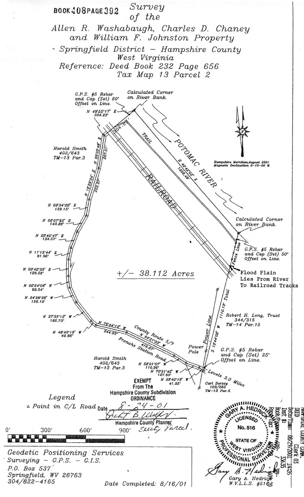 Survey plat of the 38.112-acre property between Frenches Station Road, the railroad and the Potomac River